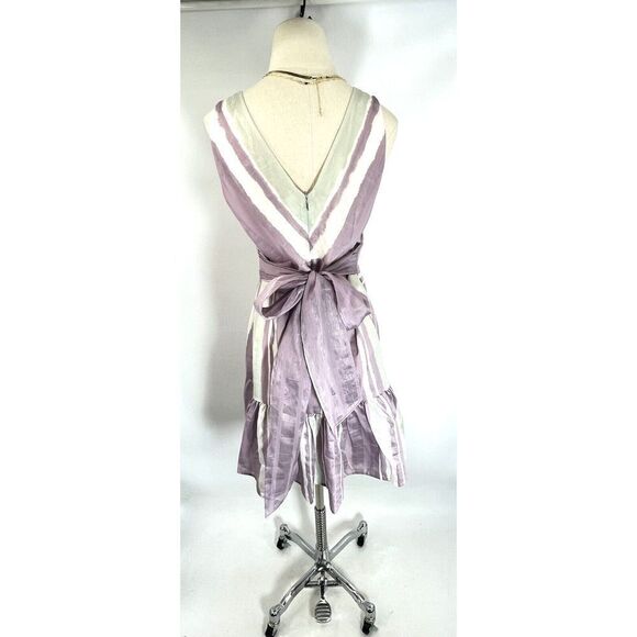 Rebecca Taylor Faux Wrap Ruffle Hem Dress Bow Silk Linen Sleeveless Size 10 - Picture 7 of 15